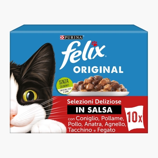 Hrană umedă pentru pisici, 10x85g, mix de arome (iepure, pasăre, pui, rață, miel, curcan și ficat)