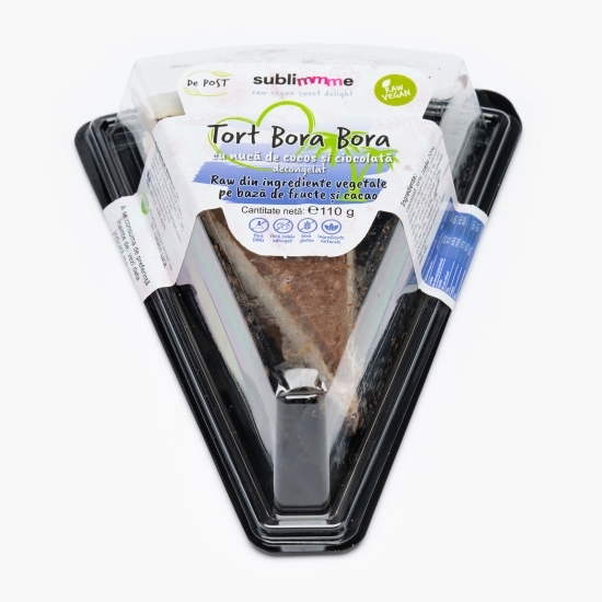 Tort Bora Bora cu nucă de cocos naturală și ciocolată raw vegan fără gluten, fără zahăr adăugat 110g