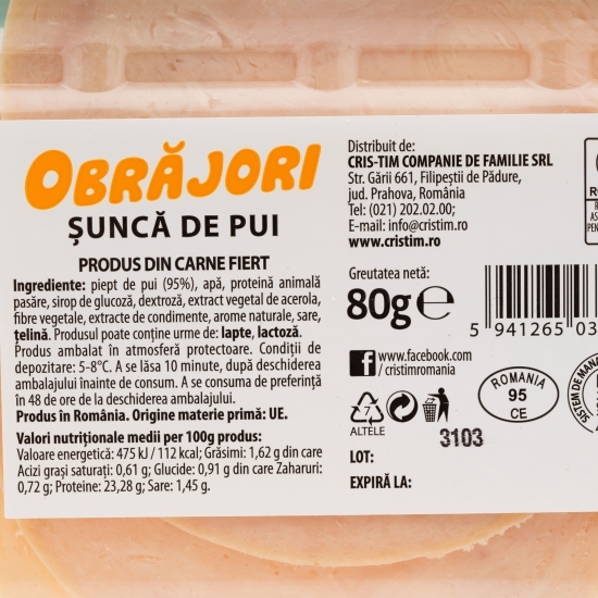 Șuncă de pui Obrăjori 80g