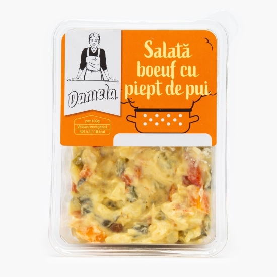 Salată boeuf cu legume, sos maioneză și piept pui 500g