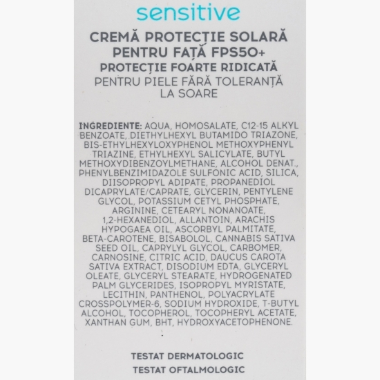 Cremă protecție solară pentru față 50+, 50ml