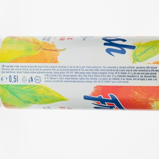 Bere blondă fără alcool mix cu suc de mere și pere doză 0.5l