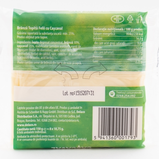 Brânză topită felii cu cașcaval 150g