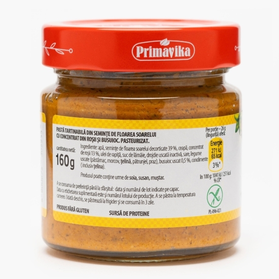 Pastă tartinabilă din semințe de floarea-soarelui cu roșii și busuioc 160g