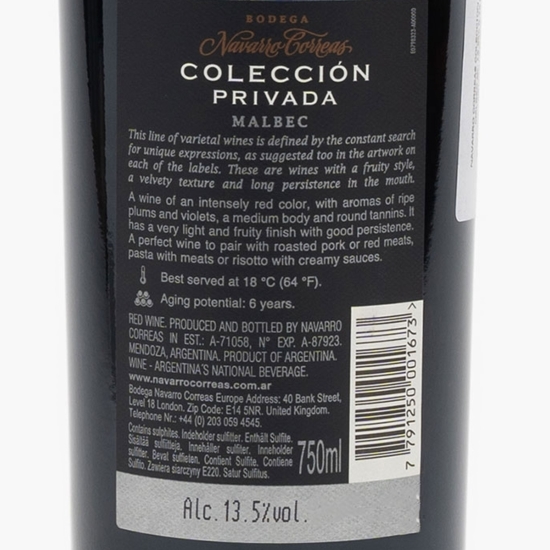 Vin roșu demisec Coleccion Privada Malbec, 13.5%, 750ml     