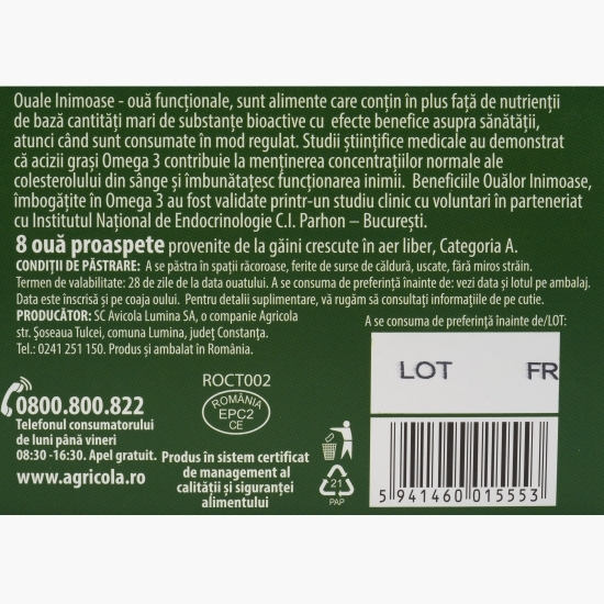 Ouă Inimoase de la găini crescute în aer liber, calibre diferite, 8 buc