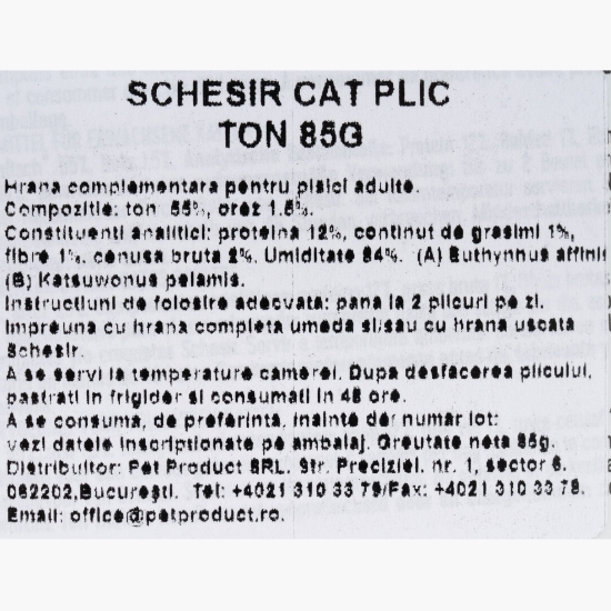Hrană umedă pentru pisici adulte, 85g, cu ton