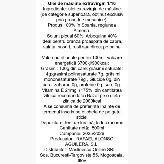 Măslinescu - Novello - Ulei de măsline extravirgin eco, filtrat, 1/10, 500ml