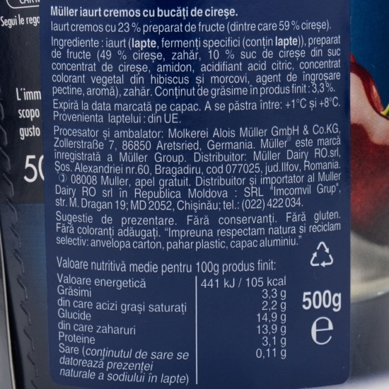 Iaurt cu bucăți de cireșe 500g