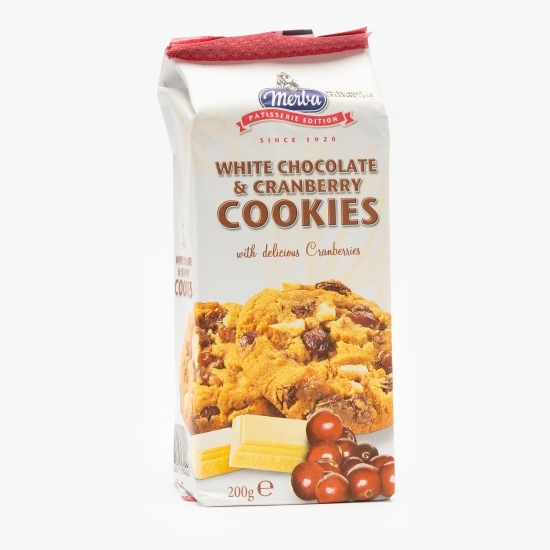Biscuiți cu ciocolată albă și merișoare uscate îndulcite 200g