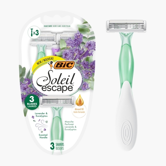 Aparat de ras pentru femei Soleil Escape cu 3 lame, Lavandă & Eucalipt, 3 buc