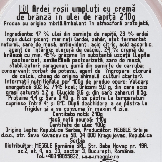 Ardei roșii picanți umpluți cu cremă de branză 210g