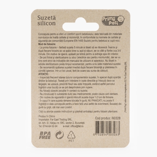 Suzetă silicon ortodontică roz, 6+ luni