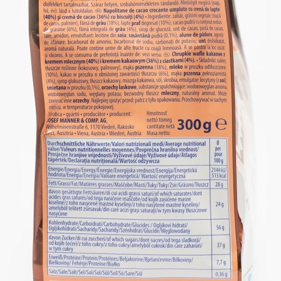 Napolitane de cacao crocante umplute cu cremă de lapte 300g