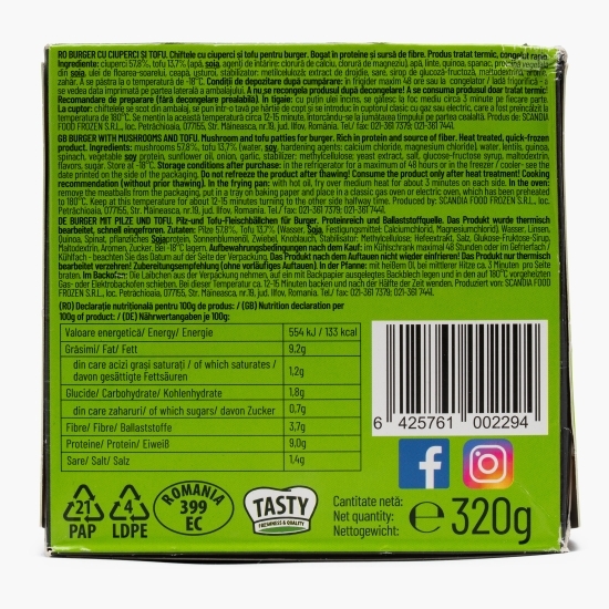 Burger vegan cu ciuperci si tofu, 4x80g