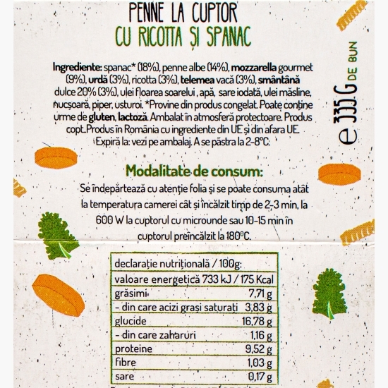 Paste penne cu ricotta și spanac 335g
