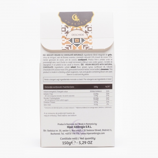 Biscuiți vegani cu ciocolată naturală 150g