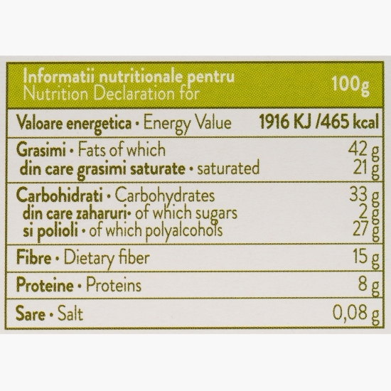 Ciocolată neagră cu alune, cu Stevia, fără zahăr adăugat 125g