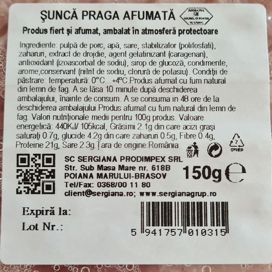 Șuncă Praga afumată, feliată 150g