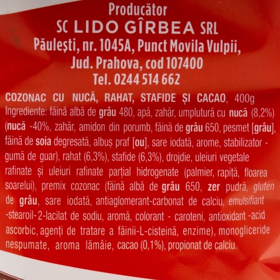 Cozonac cu nucă, rahat, stafide și cacao 400g