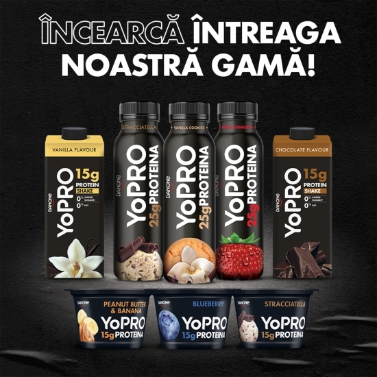 Produs lactat fermentat cu banane și gust de cremă de arahide, cu îndulcitori, bogat în proteine, 0.1% grăsime, 160g