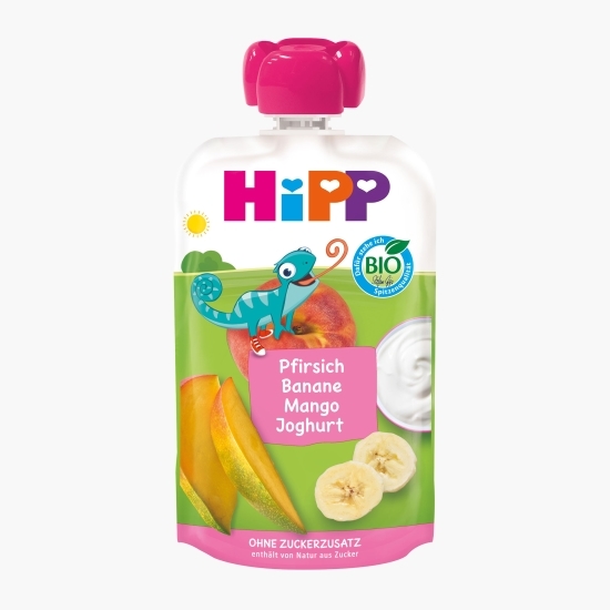 Piure eco de piersici, banane, mango și iaurt, +1 an, 100g