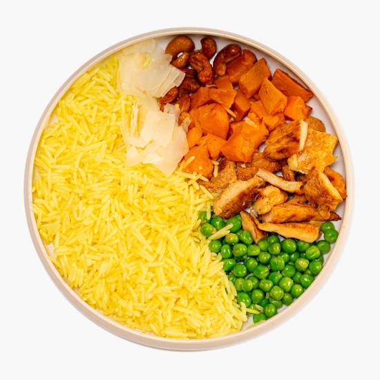 Salată bogată în proteine, cu pui la grătar, orez și cartof dulce 390g