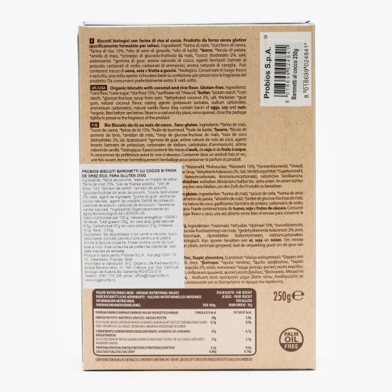 Biscuiți Baronetti cu cocos și făină de orez eco, fără  gluten 250g