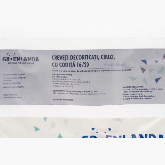 Creveți decorticați cruzi, cu codiță 16/20, 1kg 