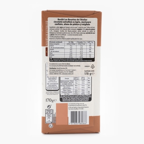 Ciocolată lapte, merișoare, migdale și alune 170g