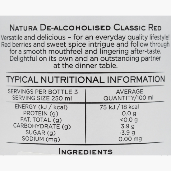 Vin roșu fără alcool Natura Classic Red, 0.75l