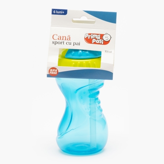 Cană sport cu pai albastru, 6+ luni, 320ml