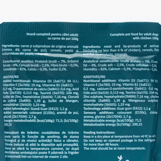 Hrană umedă pentru câini adulți, 100g, cu carne de pui