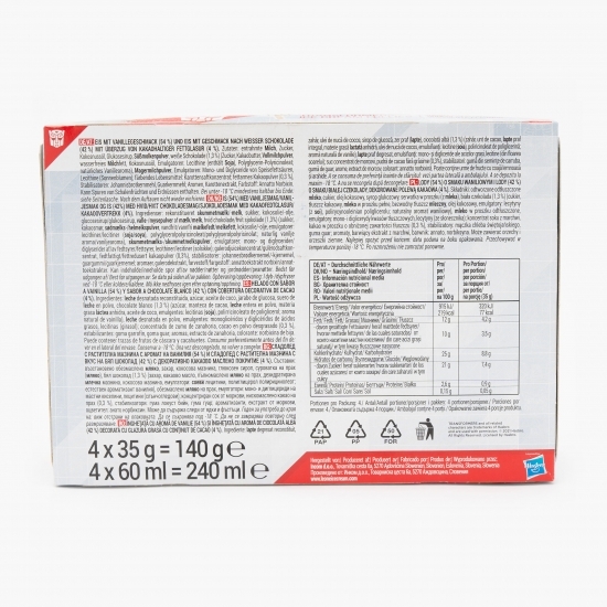 Înghețată Transformers cu aromă de vanilie și ciocolată albă 4x60ml