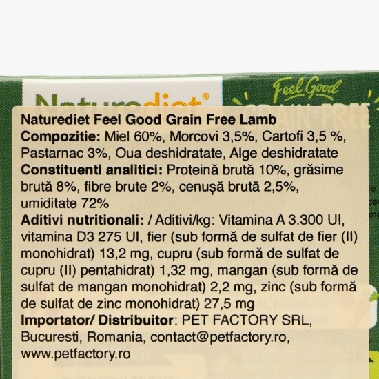 Hrană umedă pentru câini, pate fără cereale, 390g, Feel Good cu miel, morcov, cartof și păstârnac