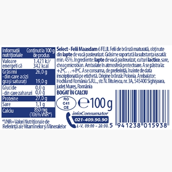 Felii de brânză Maasdam Select 100g
