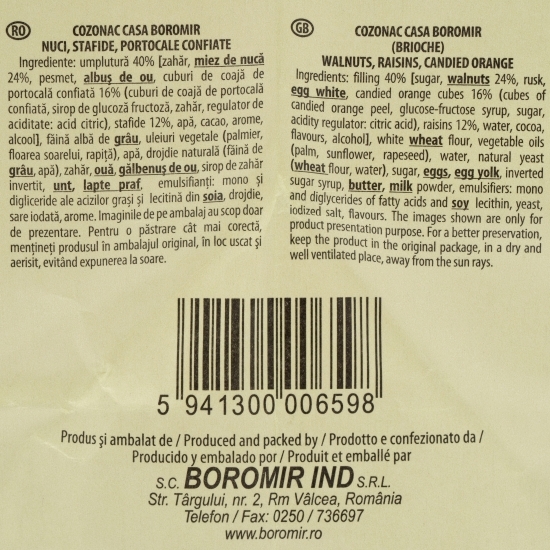 Cozonac Casa Boromir nuci, stafide și portocale confiate 1kg