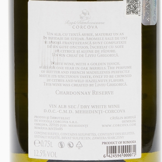 Vin alb sec Chardonnay Reserve, 12.5%, 0.75l