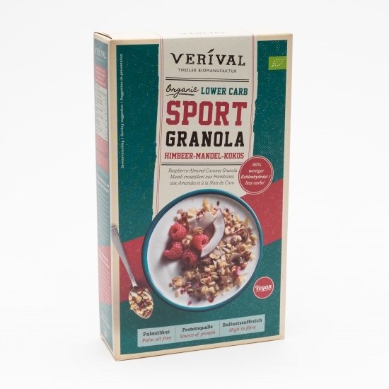 Granola lower carb cu zmeură, migdale și cocos 400g