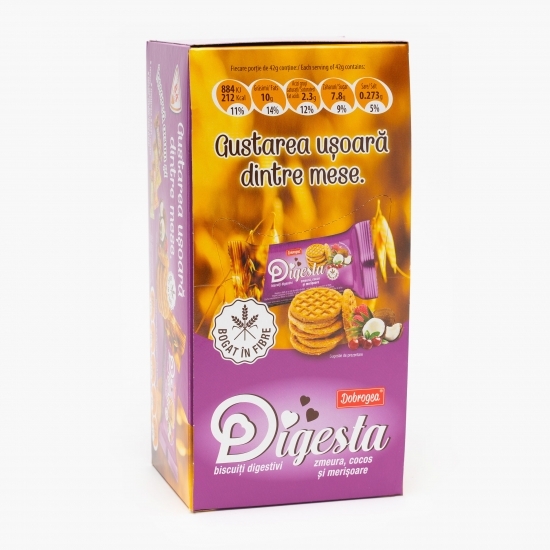 Biscuiți digestivi cu zmeură, cocos și merișoare 840g (10 buc x 84g)