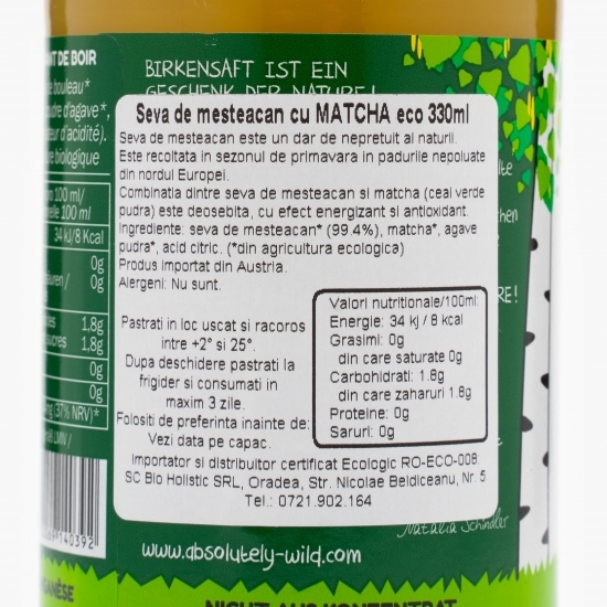 Sevă de mesteacăn cu matcha eco 330ml