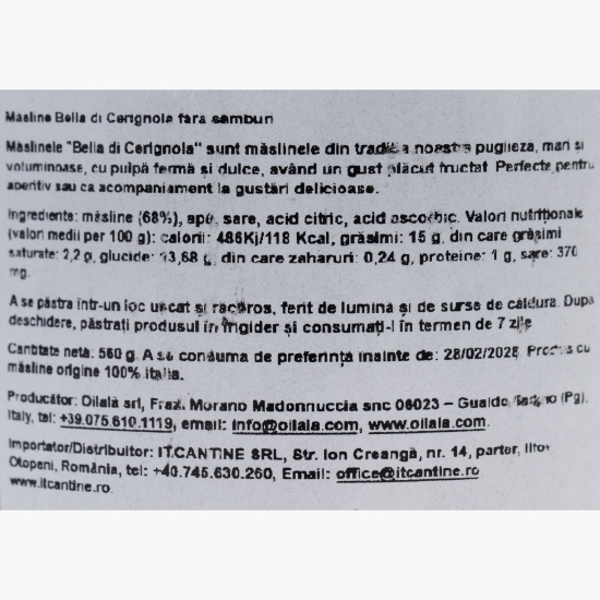 Măsline verzi Bella di Cerignola, fără sâmburi, 560g