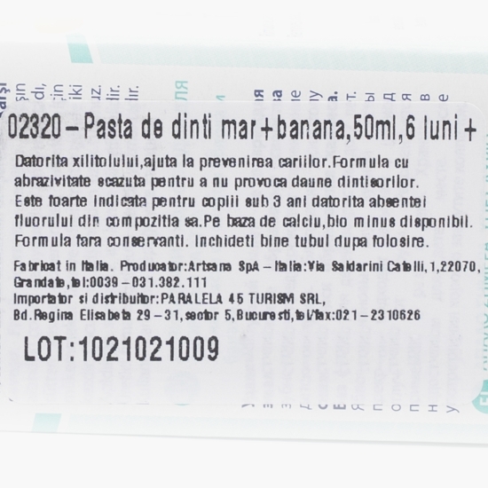 Pastă de dinți măr + banană, +6 luni, 50ml