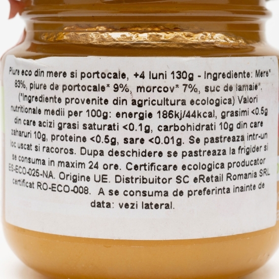 Piure eco din mere și portocale +6 luni, 130g