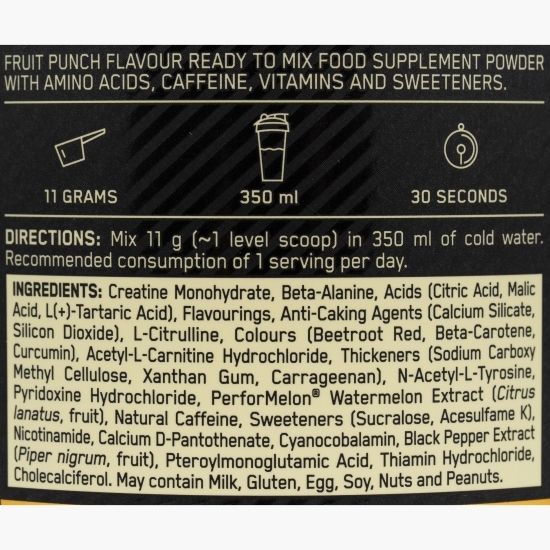 Pre Workout Gold Standard, aromă punch de fructe, 330g