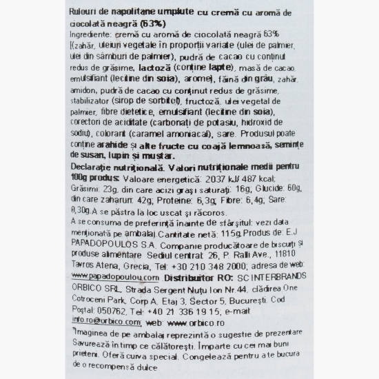 Rulouri cu cremă de ciocolată neagră 115g