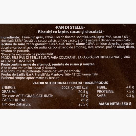 Biscuiți cu lapte, cacao și ciocolată Pan di Stelle 350g