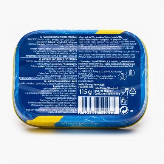 Sardine în ulei vegetal cu lămâie 115g