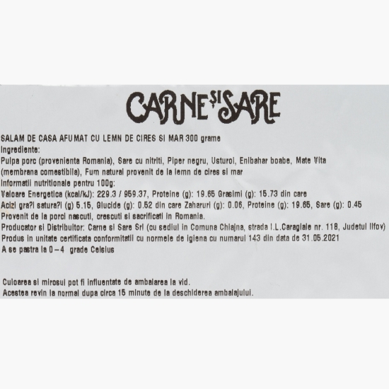 Salam de casă afumat cu lemn de cireș și măr 300g