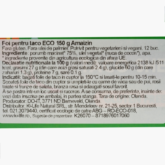 Foi pentru taco eco, fără gluten, 12 buc (150g)